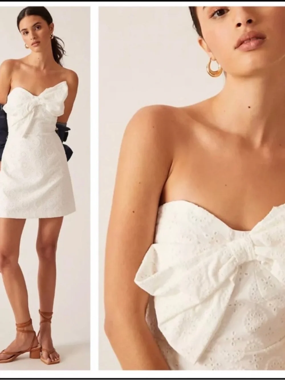 Anthropologie Hutch White Eyelet Bow Tie Strapless Mini Dress Size 10
